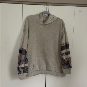 Gray and Blue Patterned Sleeve Hoodie